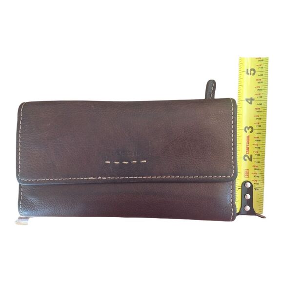 Fossil Leather Envelope Wallet Checkbook Clutch Trifold Billfold Carryall Brown - Picture 10 of 13